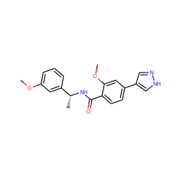 COc1cccc([C@@H](C)NC(=O)c2ccc(-c3cn[nH]c3)cc2OC)c1 ZINC000221722153