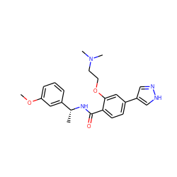 COc1cccc([C@@H](C)NC(=O)c2ccc(-c3cn[nH]c3)cc2OCCN(C)C)c1 ZINC000224678637