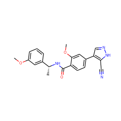 COc1cccc([C@@H](C)NC(=O)c2ccc(-c3cn[nH]c3C#N)cc2OC)c1 ZINC000224680082