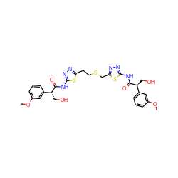 COc1cccc([C@@H](CO)C(=O)Nc2nnc(CCSCc3nnc(NC(=O)[C@@H](CO)c4cccc(OC)c4)s3)s2)c1 ZINC000169698086