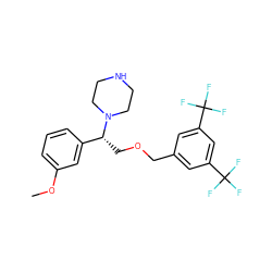 COc1cccc([C@@H](COCc2cc(C(F)(F)F)cc(C(F)(F)F)c2)N2CCNCC2)c1 ZINC000022926870