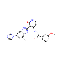 COc1cccc([C@@H](O)CNc2cc[nH]c(=O)c2-c2nc3c(C)cc(-n4ccnc4)cc3[nH]2)c1 ZINC000028703543