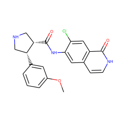 COc1cccc([C@@H]2CNC[C@@H]2C(=O)Nc2cc3cc[nH]c(=O)c3cc2Cl)c1 ZINC000049109304