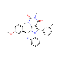 COc1cccc([C@@H]2Nc3ccccc3-n3c(-c4cccc(C)c4)c4c(=O)n(C)c(=O)n(C)c4c32)c1 ZINC000015834209