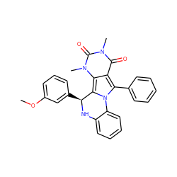 COc1cccc([C@@H]2Nc3ccccc3-n3c(-c4ccccc4)c4c(=O)n(C)c(=O)n(C)c4c32)c1 ZINC000021658954