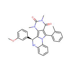 COc1cccc([C@@H]2Nc3ccccc3-n3c(-c4ccccc4C)c4c(=O)n(C)c(=O)n(C)c4c32)c1 ZINC000015834309