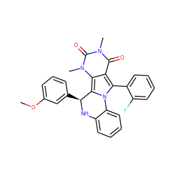 COc1cccc([C@@H]2Nc3ccccc3-n3c(-c4ccccc4F)c4c(=O)n(C)c(=O)n(C)c4c32)c1 ZINC000021659241