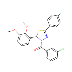 COc1cccc([C@@H]2SC(c3ccc(F)cc3)=NN2C(=O)c2cccc(Cl)c2)c1OC ZINC000014972984