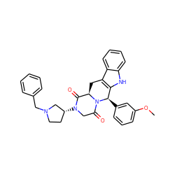 COc1cccc([C@@H]2c3[nH]c4ccccc4c3C[C@@H]3C(=O)N([C@@H]4CCN(Cc5ccccc5)C4)CC(=O)N32)c1 ZINC000029220828