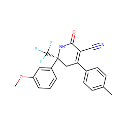 COc1cccc([C@]2(C(F)(F)F)CC(c3ccc(C)cc3)=C(C#N)C(=O)N2)c1 ZINC001772623169