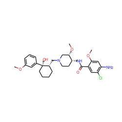 COc1cccc([C@]2(O)CCCC[C@H]2CN2CC[C@@H](NC(=O)c3cc(Cl)c(N)cc3OC)[C@@H](OC)C2)c1 ZINC000045286576