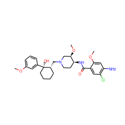 COc1cccc([C@]2(O)CCCC[C@H]2CN2CC[C@H](NC(=O)c3cc(Cl)c(N)cc3OC)[C@H](OC)C2)c1 ZINC000045254571