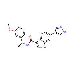 COc1cccc([C@H](C)NC(=O)c2c[nH]c3cc(-c4cn[nH]c4)ccc23)c1 ZINC000073155946