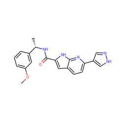 COc1cccc([C@H](C)NC(=O)c2cc3ccc(-c4cn[nH]c4)nc3[nH]2)c1 ZINC000073195592