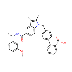 COc1cccc([C@H](C)NC(=O)c2ccc3c(c2)c(C)c(C)n3Cc2ccc(-c3ccccc3C(=O)O)cc2)c1 ZINC000205972554