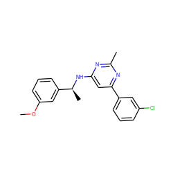 COc1cccc([C@H](C)Nc2cc(-c3cccc(Cl)c3)nc(C)n2)c1 ZINC000141891467