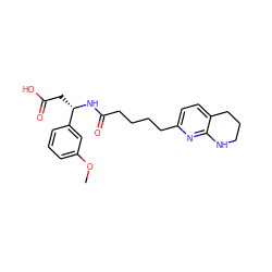 COc1cccc([C@H](CC(=O)O)NC(=O)CCCCc2ccc3c(n2)NCCC3)c1 ZINC000299840120