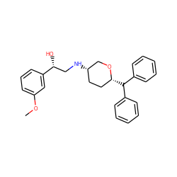 COc1cccc([C@H](O)CN[C@H]2CC[C@@H](C(c3ccccc3)c3ccccc3)OC2)c1 ZINC000071319073