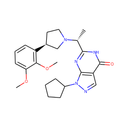 COc1cccc([C@H]2CCN([C@H](C)c3nc4c(cnn4C4CCCC4)c(=O)[nH]3)C2)c1OC ZINC001772648086