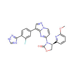 COc1cccc([C@H]2COC(=O)N2c2ccn3ncc(-c4ccc(-c5nc[nH]n5)c(F)c4)c3n2)n1 ZINC000165282478