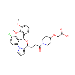 COc1cccc([C@H]2O[C@H](CCC(=O)N3CCC(OCC(=O)O)CC3)c3cccn3-c3ccc(Cl)cc32)c1OC ZINC000084712910