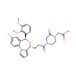 COc1cccc([C@H]2O[C@H](CCC(=O)N3CCN(CC(=O)O)C(=O)C3)c3cccn3-c3ccc(Cl)cc32)c1OC ZINC000084691021