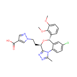 COc1cccc([C@H]2O[C@H](CCn3cc(C(=O)O)cn3)c3nnc(C)n3-c3ccc(Cl)cc32)c1OC ZINC000096285788