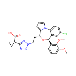 COc1cccc([C@H]2O[C@H](CCn3nnc(C4(C(=O)O)CC4)n3)c3cccn3-c3ccc(Cl)cc32)c1OC ZINC000084671578
