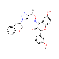 COc1cccc([C@H]2Oc3ccc(OC)cc3/C(=N\O[C@@H](C)c3cn([C@H](CO)Cc4ccccc4)nn3)[C@@H]2O)c1 ZINC000008035712