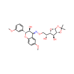 COc1cccc([C@H]2Oc3ccc(OC)cc3/C(=N\OC[C@@H](O)[C@@H]3O[C@@H]4OC(C)(C)O[C@@H]4[C@H]3O)[C@@H]2O)c1 ZINC000008035708