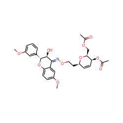 COc1cccc([C@H]2Oc3ccc(OC)cc3/C(=N\OCC[C@@H]3C=C[C@H](OC(C)=O)[C@H](COC(C)=O)O3)[C@@H]2O)c1 ZINC000008035705