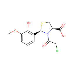 COc1cccc([C@H]2SC[C@@H](C(=O)O)N2C(=O)CCl)c1O ZINC000071317281