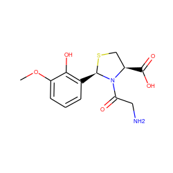 COc1cccc([C@H]2SC[C@@H](C(=O)O)N2C(=O)CN)c1O ZINC000071329113