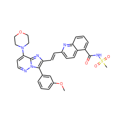 COc1cccc(-c2c(/C=C/c3ccc4c(C(=O)NS(C)(=O)=O)cccc4n3)nc3c(N4CCOCC4)ccnn23)c1 ZINC001772623159