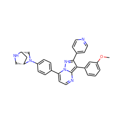 COc1cccc(-c2c(-c3ccncc3)nn3c(-c4ccc(N5C[C@@H]6C[C@H]5CN6)cc4)ccnc23)c1 ZINC000049110060