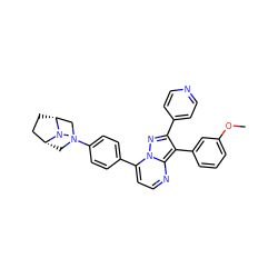 COc1cccc(-c2c(-c3ccncc3)nn3c(-c4ccc(N5C[C@@H]6CC[C@H](C5)N6C)cc4)ccnc23)c1 ZINC000052569992