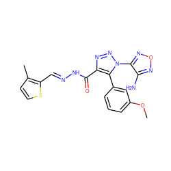 COc1cccc(-c2c(C(=O)N/N=C/c3sccc3C)nnn2-c2nonc2N)c1 ZINC000002446496