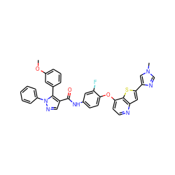 COc1cccc(-c2c(C(=O)Nc3ccc(Oc4ccnc5cc(-c6cn(C)cn6)sc45)c(F)c3)cnn2-c2ccccc2)c1 ZINC000473134275