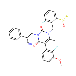 COc1cccc(-c2c(C)n(Cc3c(F)cccc3[S@+](C)[O-])c(=O)n(C[C@H](N)c3ccccc3)c2=O)c1F ZINC000044403927