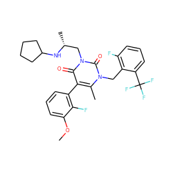 COc1cccc(-c2c(C)n(Cc3c(F)cccc3C(F)(F)F)c(=O)n(C[C@@H](C)NC3CCCC3)c2=O)c1F ZINC000029044058