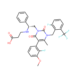 COc1cccc(-c2c(C)n(Cc3c(F)cccc3C(F)(F)F)c(=O)n(C[C@H](NCCC(=O)O)c3ccccc3)c2=O)c1F ZINC000042808465