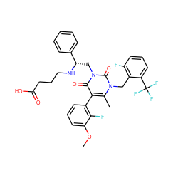 COc1cccc(-c2c(C)n(Cc3c(F)cccc3C(F)(F)F)c(=O)n(C[C@H](NCCCC(=O)O)c3ccccc3)c2=O)c1F ZINC000049888891