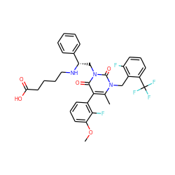 COc1cccc(-c2c(C)n(Cc3c(F)cccc3C(F)(F)F)c(=O)n(C[C@H](NCCCCC(=O)O)c3ccccc3)c2=O)c1F ZINC000049898885