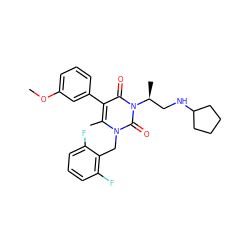 COc1cccc(-c2c(C)n(Cc3c(F)cccc3F)c(=O)n([C@@H](C)CNC3CCCC3)c2=O)c1 ZINC000013553296