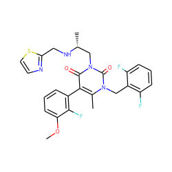 COc1cccc(-c2c(C)n(Cc3c(F)cccc3F)c(=O)n(C[C@@H](C)NCc3nccs3)c2=O)c1F ZINC000003842302