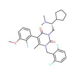 COc1cccc(-c2c(C)n(Cc3c(F)cccc3F)c(=O)n(C[C@@H](C3CCCC3)N(C)C)c2=O)c1F ZINC000013580604