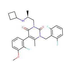 COc1cccc(-c2c(C)n(Cc3c(F)cccc3F)c(=O)n(C[C@H](C)NC3CCC3)c2=O)c1F ZINC000013559591