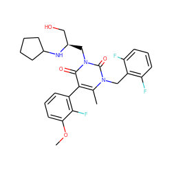 COc1cccc(-c2c(C)n(Cc3c(F)cccc3F)c(=O)n(C[C@H](CO)NC3CCCC3)c2=O)c1F ZINC000029048088