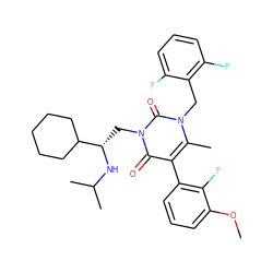 COc1cccc(-c2c(C)n(Cc3c(F)cccc3F)c(=O)n(C[C@H](NC(C)C)C3CCCCC3)c2=O)c1F ZINC000027097723