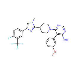 COc1cccc(-c2c(N)ncnc2N2CCC(c3nc(-c4ccc(F)c(C(F)(F)F)c4)cn3C)CC2)c1 ZINC000219092586